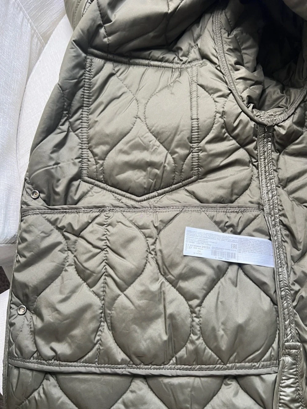 Mango Quilted Olive Green Snap-Front Jacket